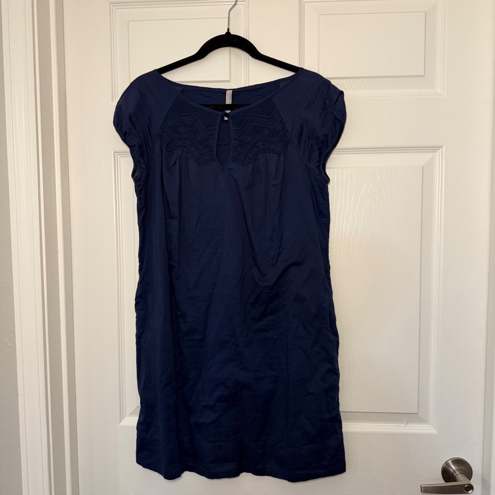Old Navy Shift Dress Navy Blue Medium Boho Y2K Embroidered Summer Casual